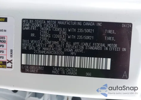 2024 Lexus Rx 350 Premium Plus из США, поврежденный, VIN 2T2BAMCA6RC069209